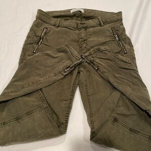 Women Zara Army Green Skinny Zippered Jeans